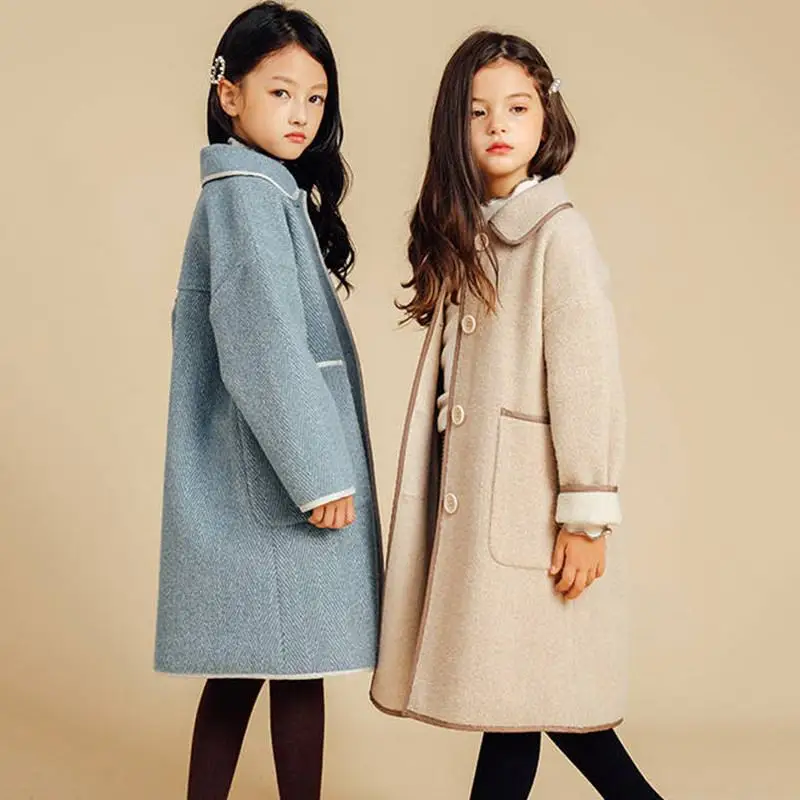 

Girls 2019 Winter Autumn Wool Trench Coat Jacket Teenage Woolen Jackets Kids Thick Warm Overcoat Children New Casual Outwear K15