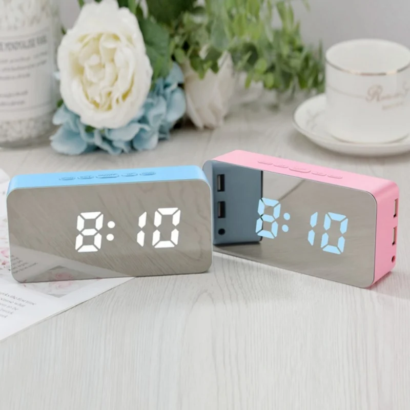 Зеркальный цифровой будильник, многофункциональный светодиодный бесшумный Настольные Цифровые часы высокой четкости с питанием от USB белый/красный/синий/черный x