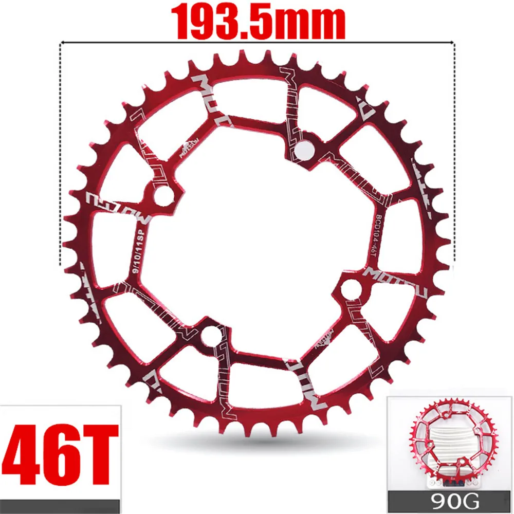 MOTSUV круглый 104BCD 40/42/44/46/48/50/52T горный велосипед Звездочка MTB велосипед диаметра окружности болтов(Алюминий узкая широкая цепь из колец цепь BCD 104 мм - Цвет: Round 46T Red