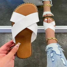 

Summer 2022 Women Transparent Slide Slippers Woman Peep Toe Cross Tied Shoes Female Solid Ladies Beach Plus Size Footwear