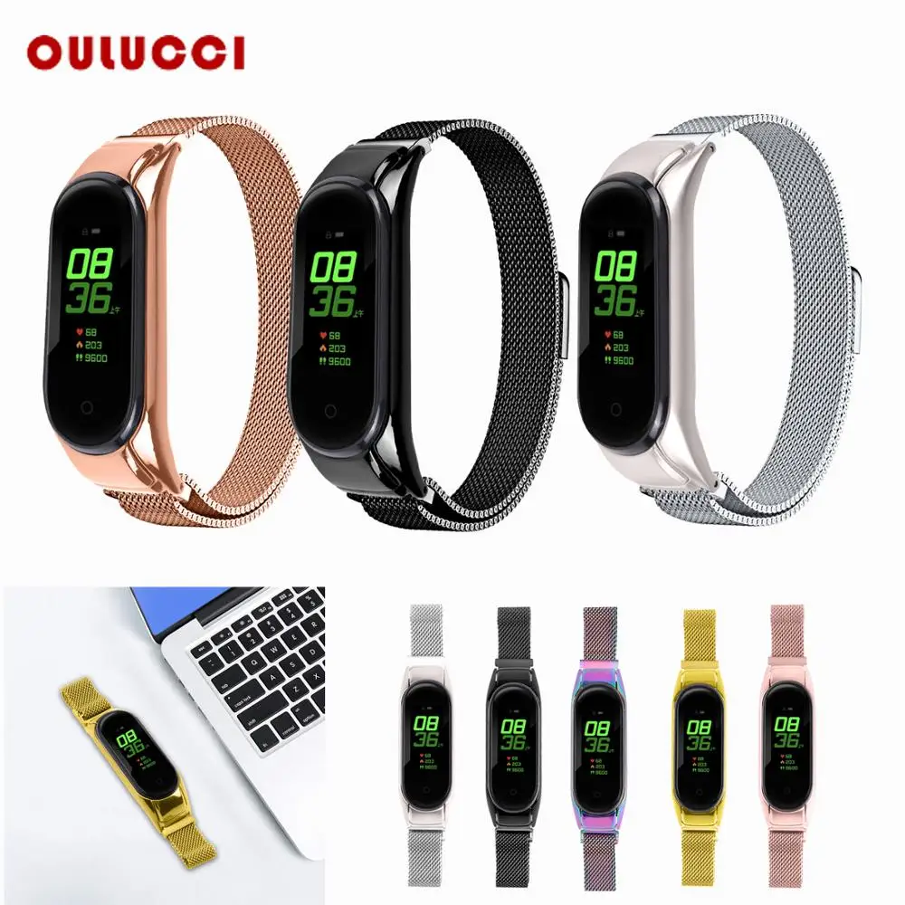 OULUCCI модный mi lanese магнитный ремешок из нержавеющей стали для Xiaomi Band 3 Watch band 4 |