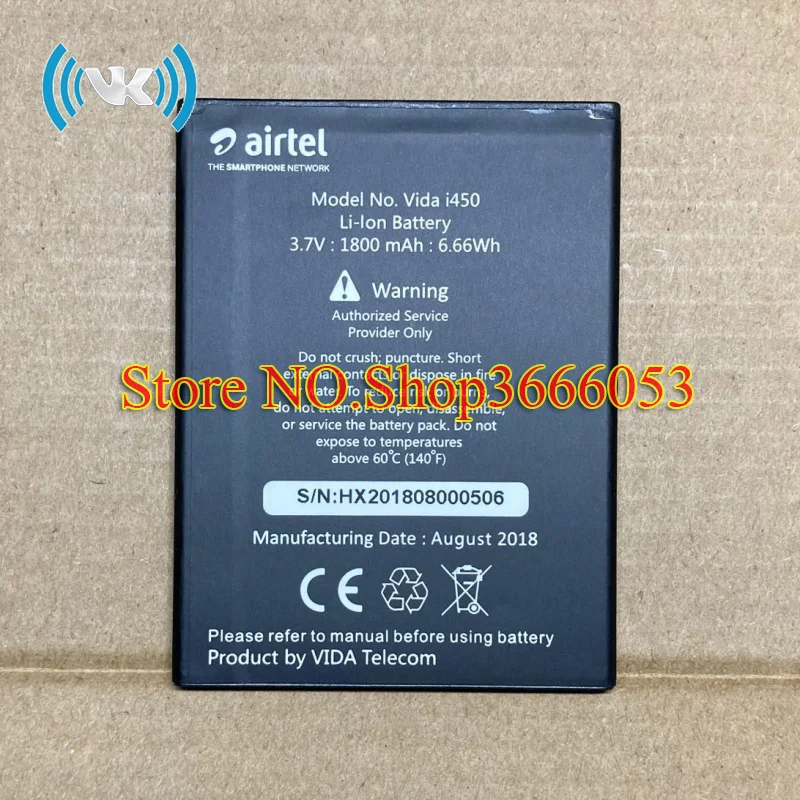 VK Новый 1800mAh 6 66 WH 3 8 V Vida i450 Сменный аккумулятор для airtel мобильный телефон Li-Ion bateria