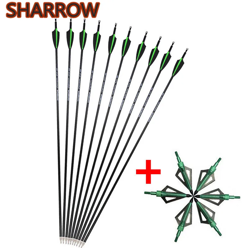 

12Pcs 30"Archery Carbon Arrows SP 500 Replaceable Screw Arrow Points With Broadhead For Outdoor Hunting Shooting Accessories