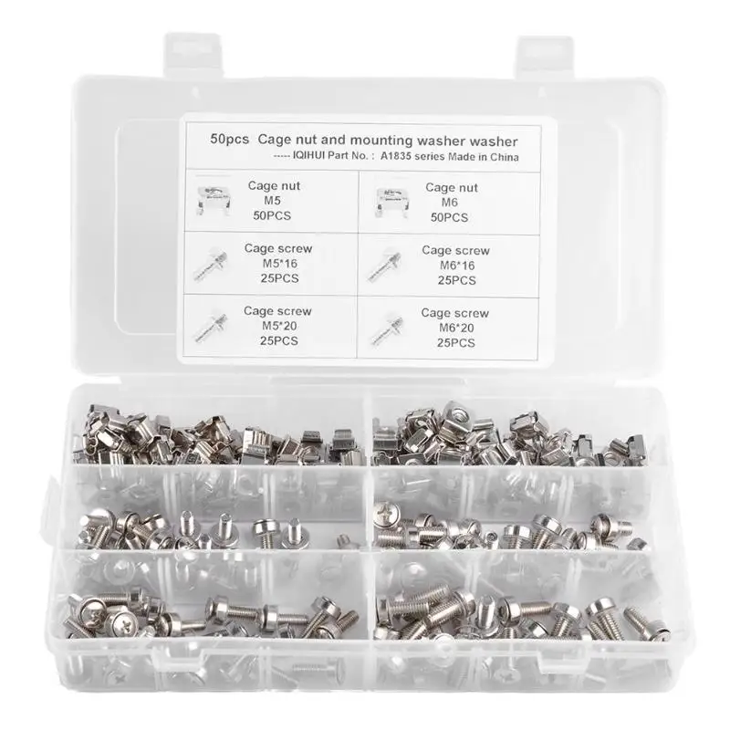 

100pcs M5 M6 Cage Nuts Bolts Washers for Rack Mount Server Shelves Cabinets