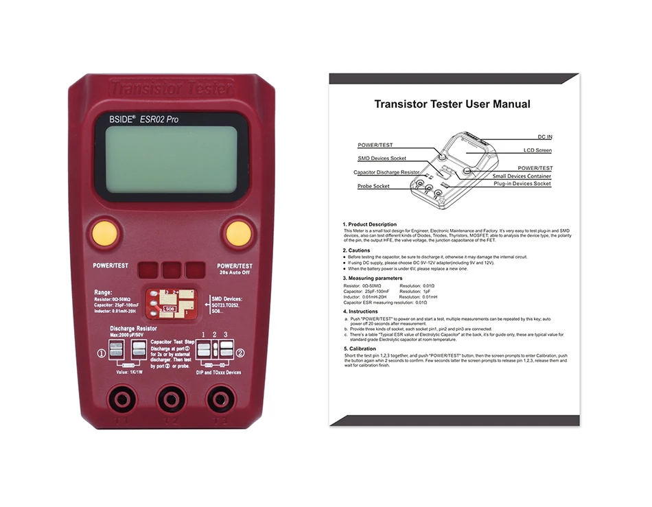 BSIDE ESR02PRO цифровой тестер диодные компоненты триода сопротивления, емкости и индуктивности мультиметр ESR метр