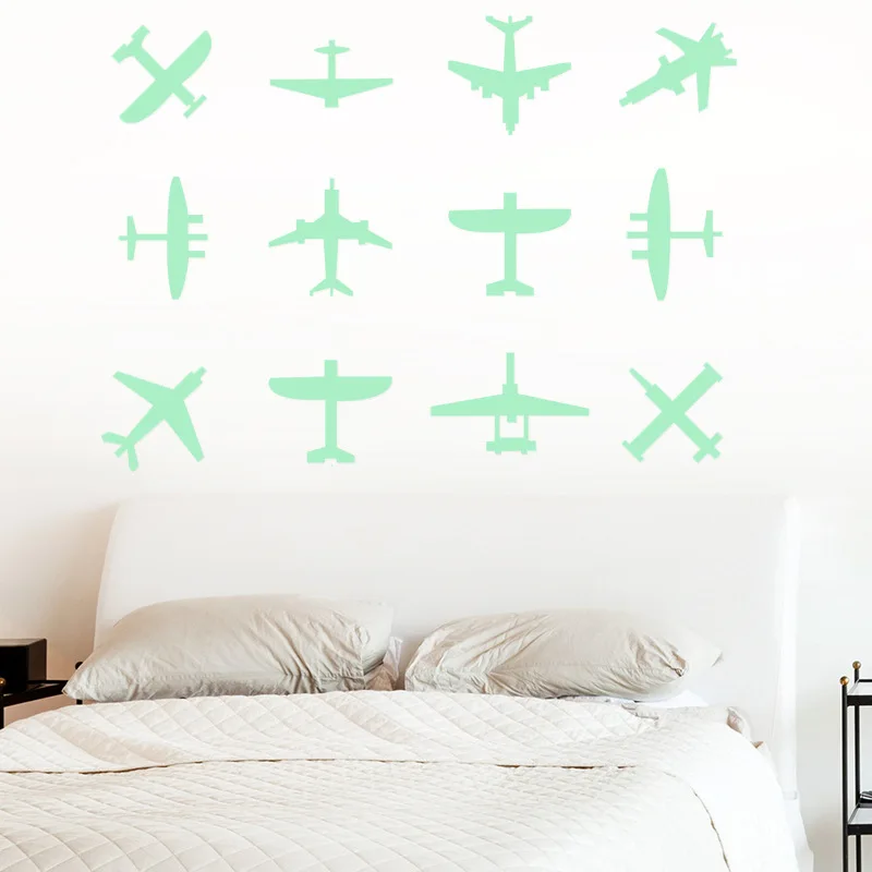 

3D Luminous Cute Cartoon Plane Wall Stickers for Baby Bedroom Creative Fluorescence Flying Fighter Airplane Pattern Wall Decals