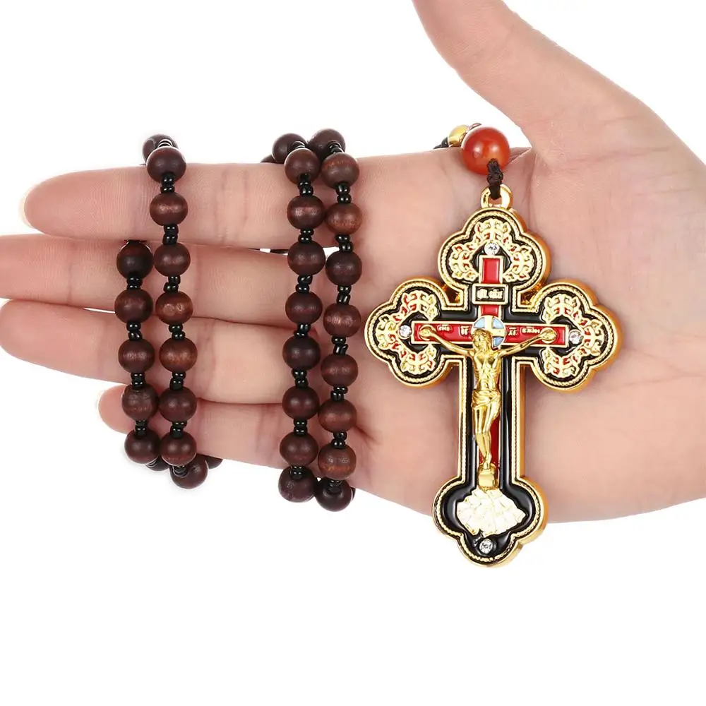 Handmade Wooden Beads Rosary Finger Bracelet Cross Jesus Christ Crucifix NEW 