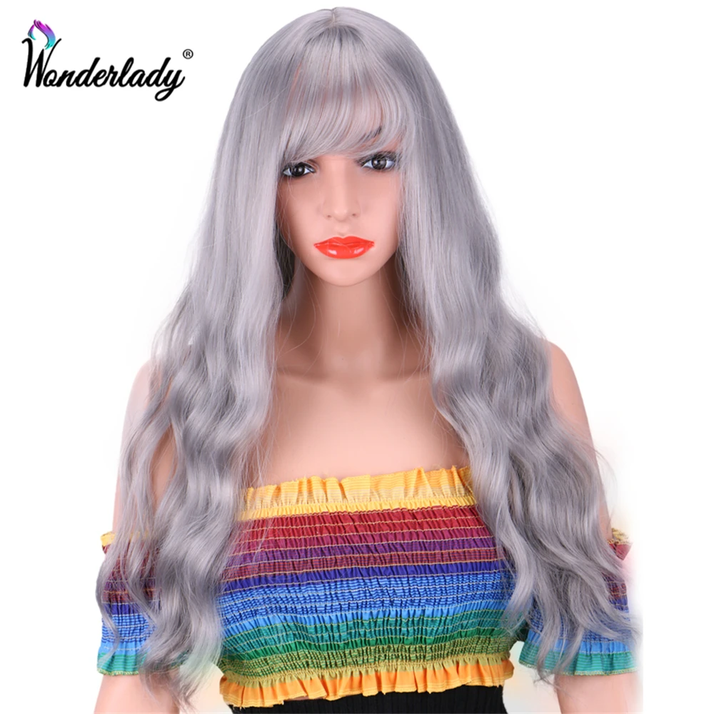 WonderLady Synthetic Long Womens Wig Silver Ash Grey Natural Looking