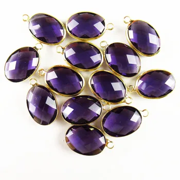 

10Pcs Beautiful Faceted Wrapped Purple Titanium Crystal Oval Connector Pendant Bead 18x13x6mm 45BBS
