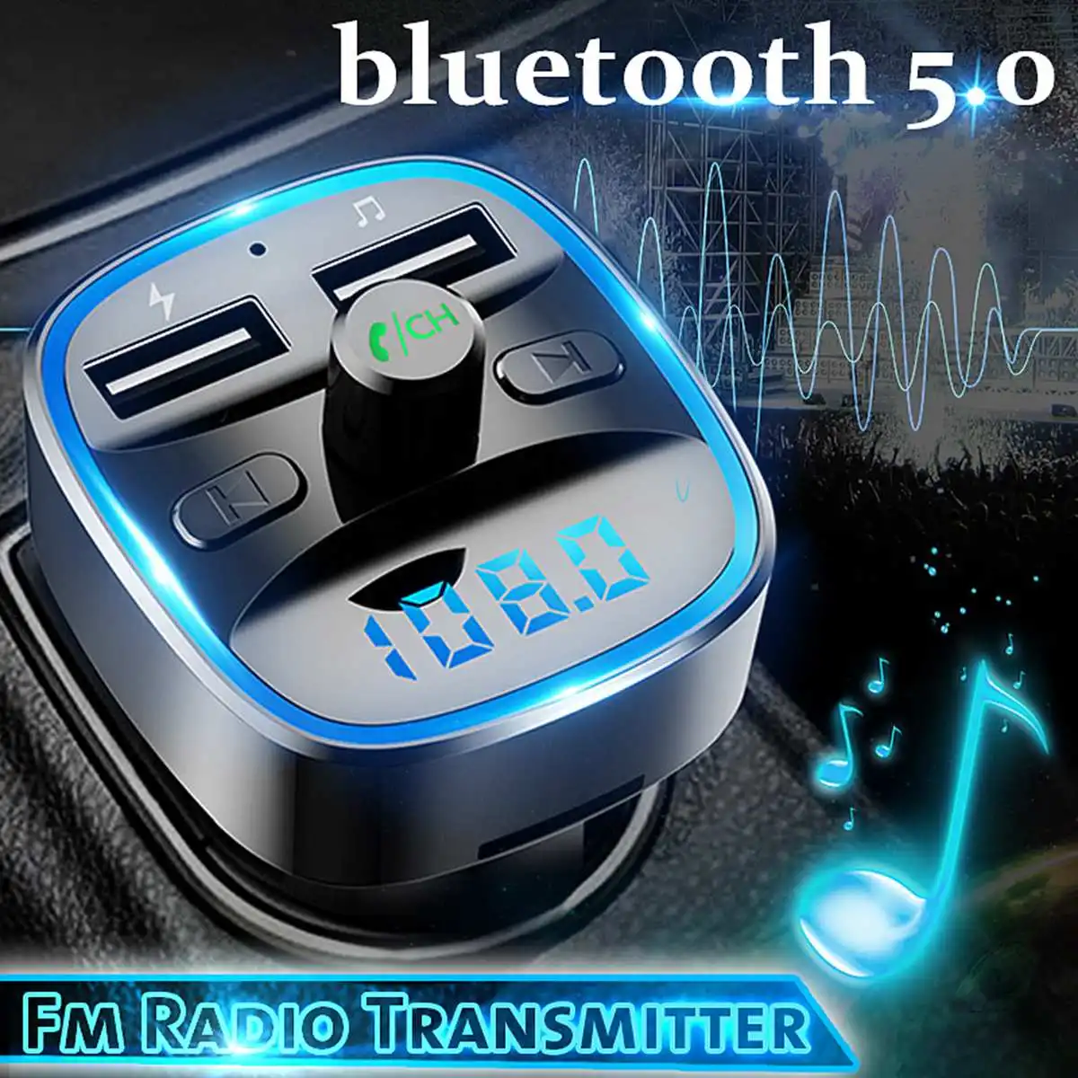 Устройство для автомобиля с двумя портами USB bluetooth 5,0 ресивер FM-передатчик, u-диск, tf-карта, без потерь Музыкальный плеер для iPhone X XS Xiaomi Mi8 Mi9 S10 S10
