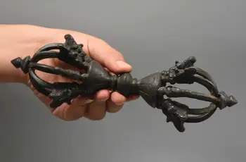 

wedding decoration 9 Old Tibet Buddhism Bronze Dragon Head Statue Vajra-pestle Phurba Dagger Holder