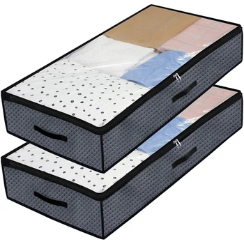 

Foldable Underbed Pocket-6 Pieces of Blanket Quilt Storage Bag Breathable Zipper Storage Bag in Bedroom with Transparent Window