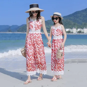 

family clothing 2020 summer mommy and me jumpsuits clothes mother daughter dress baby lace floral rompers mama daughter outfits