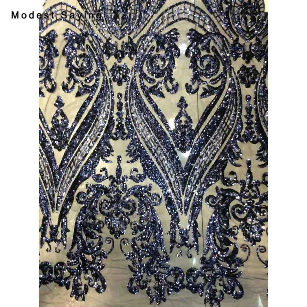 navy blue 5 ярдов темно-зеленые блестки ткань для вечерних платьев вышитая сетчатая ткань для свадебной вечеринки Выпускные платья сеточный кружевной материал - Цвет: navy blue
