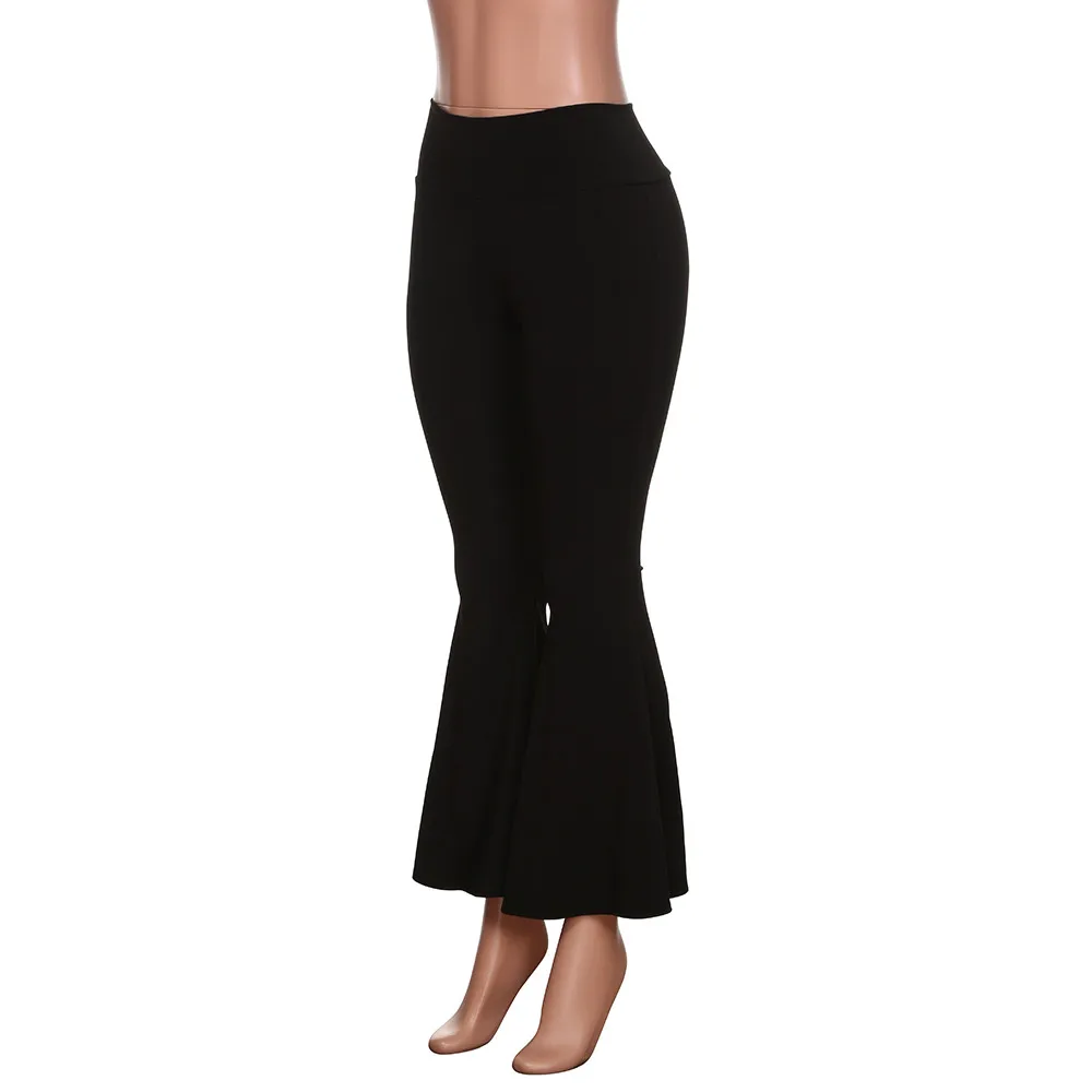 Новые Модные расклешенные брюки для женщин с высокой эластичной резинкой на талии, длинные брюки, обтягивающие повседневные однотонные обтягивающие брюки для танцев,, брюки