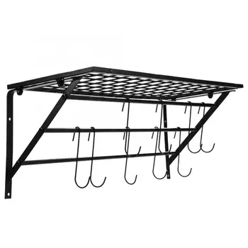 

Pan Rack Black Metal Hanging Pan Pot Rack Wall Mounted with 10 Hooks Kitchen Storage Organizer