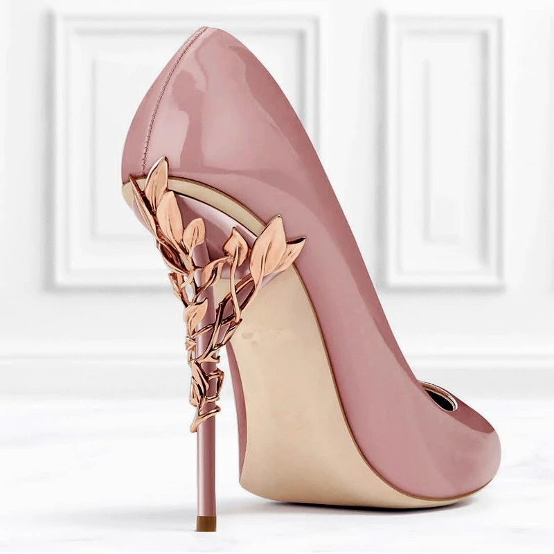 Gold Silber Blatter Metall Ferse Pumpen Frauen Schuhe 9cm Spitz Blau Weiss Silk Stiletto High Heels Hochzeit Braut Schuhe High Heels Aliexpress