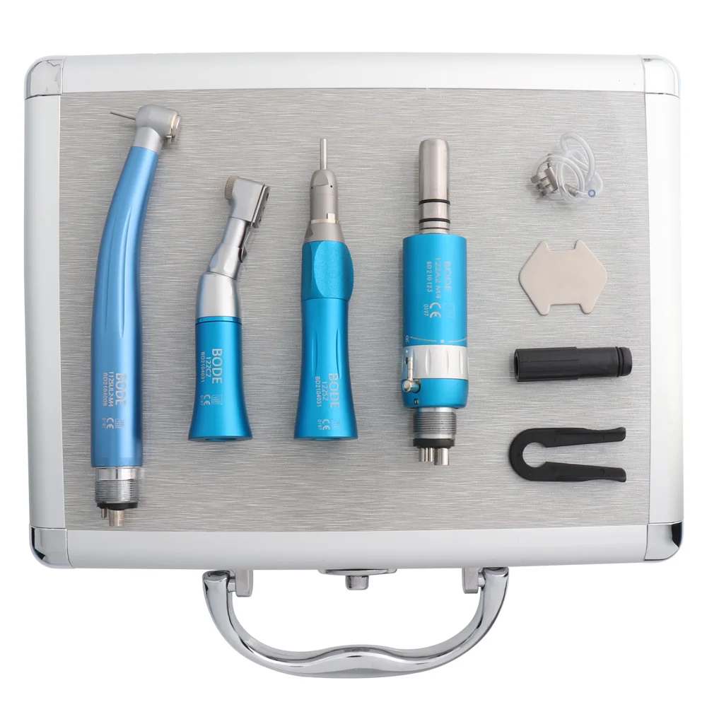 

BODE Dental Low High Speed Handpiece Set Straight Nose Contra Angle Air Motor Turbine Triple Midest 4 Hole M4 E-generator Blue