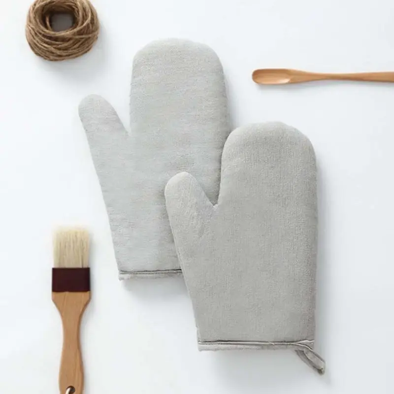 Solid Color Heat Resistant Glove Cotton Linen Fashion Nordic Kitchen Cooking Microwave Gloves Baking BBQ Potholders Oven Mitts kitchen gloves cotton pot holders
