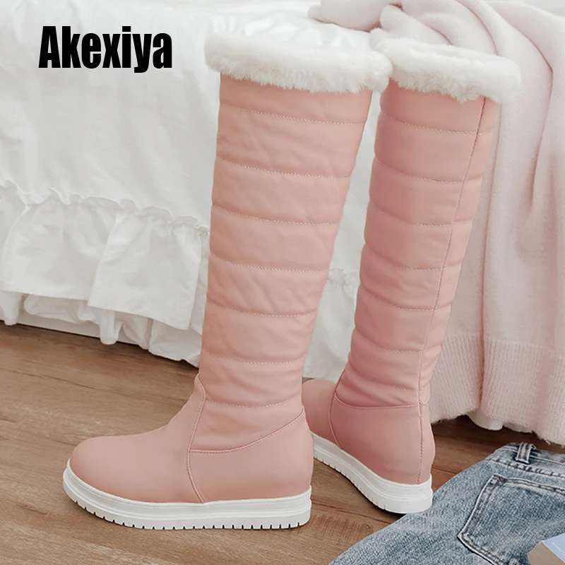 

Women Boots Female Winter Shoes Woman Fur Warm Snow Boots Fashion High Heels Knee boots Black Boots Red white pink k733