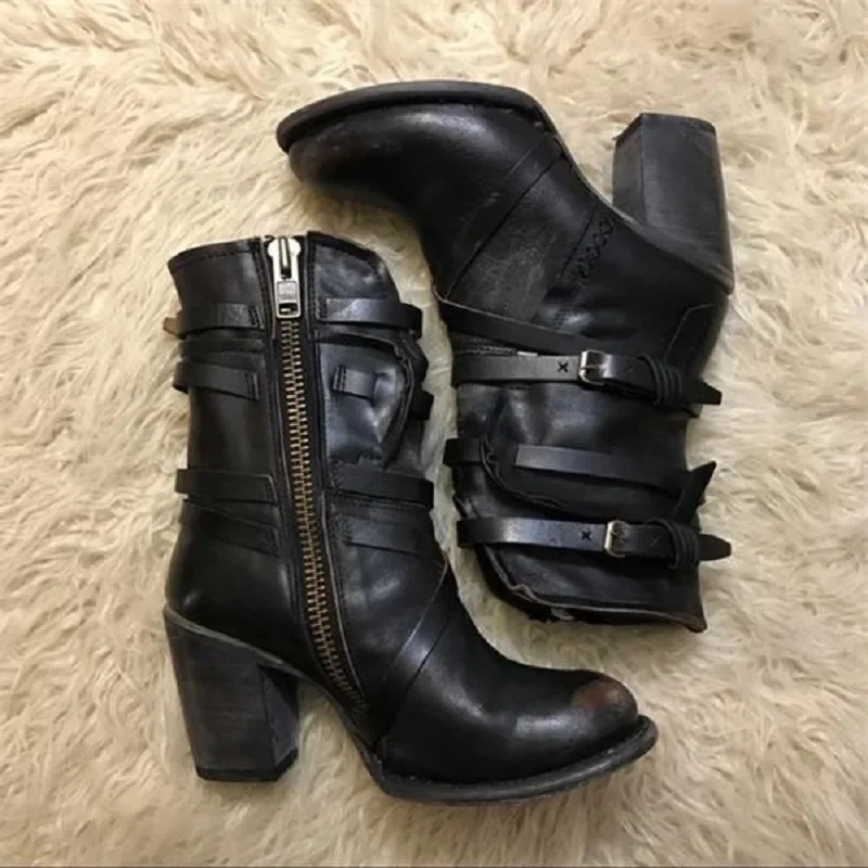 Najtaniej MoneRffi marka PU skórzane buty buty damskie Gothic Punk buty Combot buty na platformie botki dla kobiet