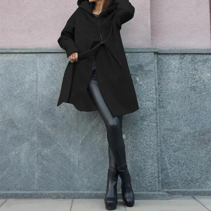 S 5XL ZANZEA зимняя повседневная верхняя одежда на молнии Женские однотонные толстовки с капюшоном Пальто осенние модные толстовки куртки с длинными рукавами