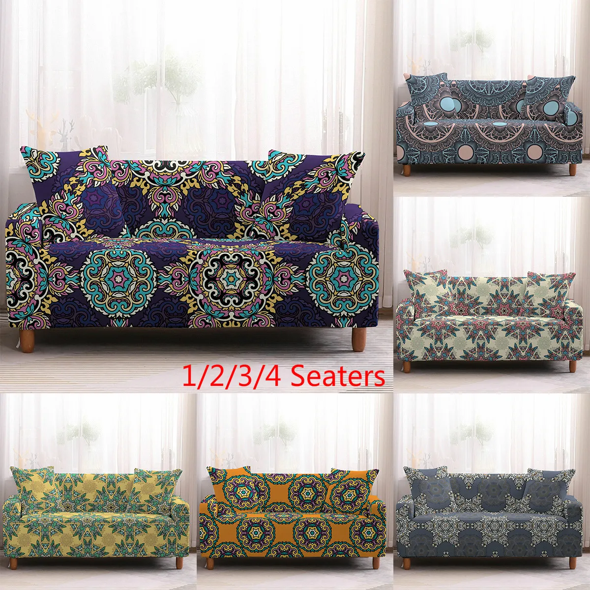 

Mandala Sofa Covers for Living Room Modern Seat Cover Slipcover Sofa 1/2/3/4 Seater Slipcovers Furniture Stretch Sofa Cover