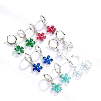 

Five Petals Party Hoop Earrings Girl White Gold Color AAA CZ Fashion Earring Hoops Women Wholesale Earings