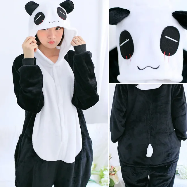 Kigurumi единорог пижамы Ститч взрослых животных Onesie женщин мужчин пара зима пижамы костюм кошка пижамы фланелевые пижамы - Цвет: panda1