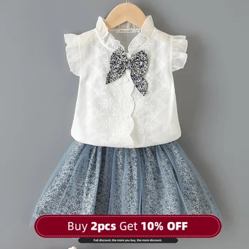 

Menoea Children Suits 2020 Girls Summer Doll Collar Clothing Kids Embroidery Girl Tops+Short Skirts 2pcs Sets With A Bag