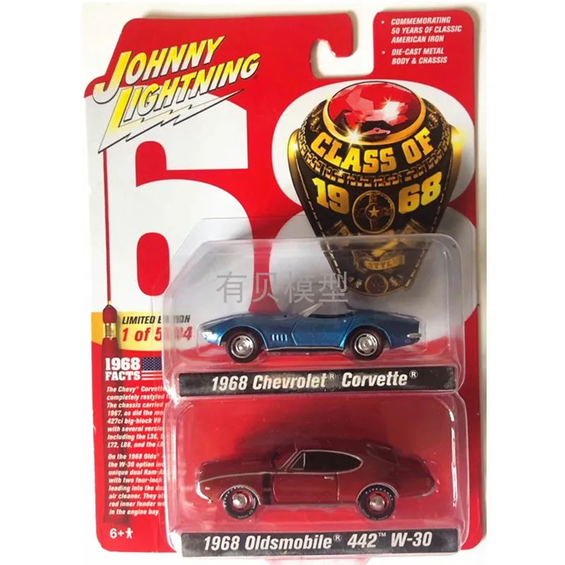 Johnny Lightning cars 1/64 CLASS OF 1968 CHEVROLET CORVETTE and OLDSMOBILE 442 W30 two Collector Edition Kids Toys |