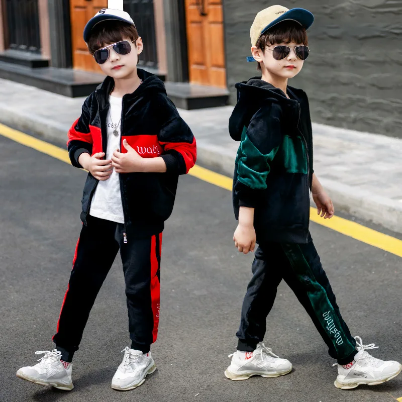 Детские толстовки из плотного бархата+ штаны; комплекты одежды из 2 предметов для мальчиков; зимние спортивные костюмы для мальчиков; От 4 до 13 лет; детские спортивные костюмы
