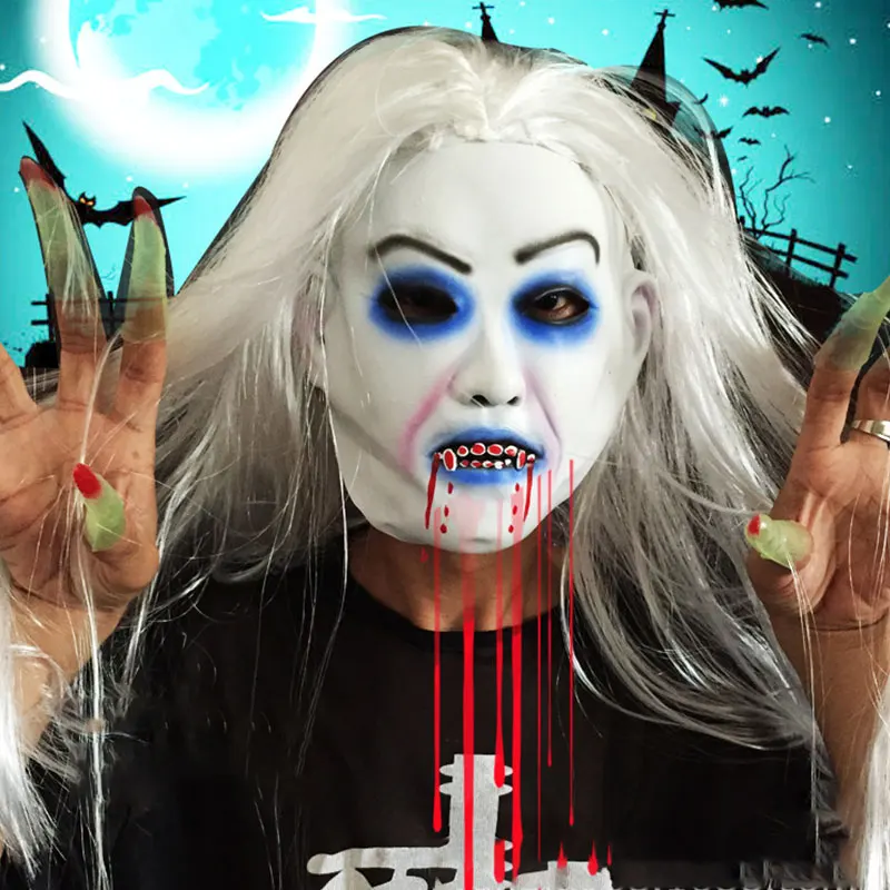 halloween party dress pullover funny horror white haired witch