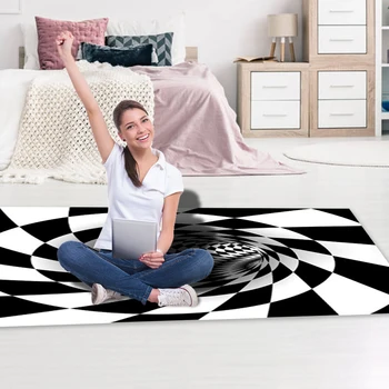 

3D Three-dimensional Black&White Stereo Vision Mat for Living Room Visual Illusion 3D Rug Carpet For bedroom Home Decorative