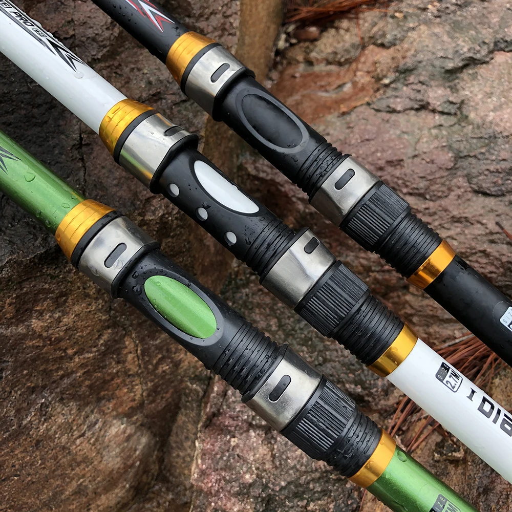 GHOTDA New Design White Spinning Fishing Rod FRP + Carbon Fiber Telescopic Fishing Rods 2.1-3.6M