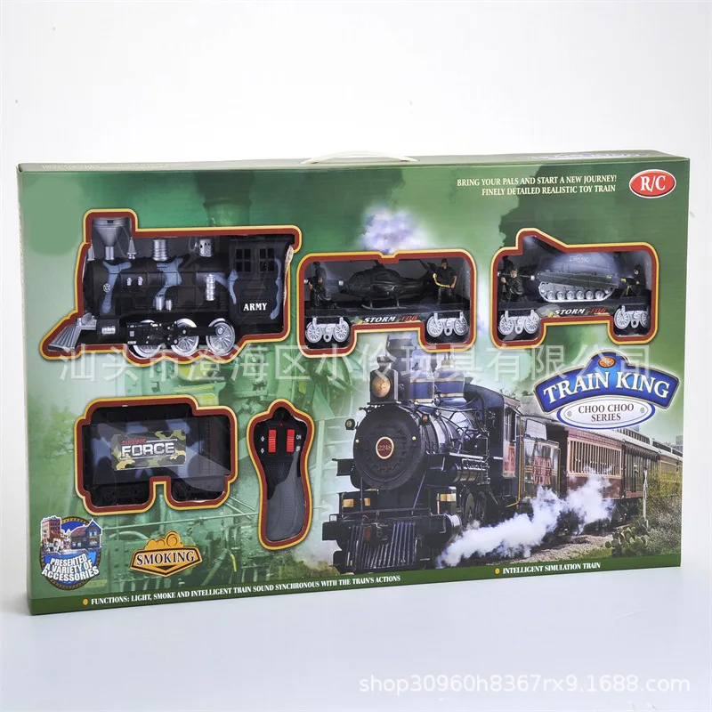 

Model Steam Classical Smoke Train Children Remote Control Light And Sound Smoke Military Rail Train Toy