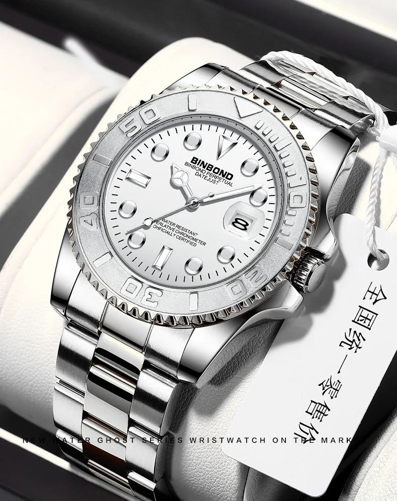 BINBOND Top Brand Luxury Fashion Men Watches Luminous Calendar Waterproof Stainless Steel Watch Quartz Business Wristwatch