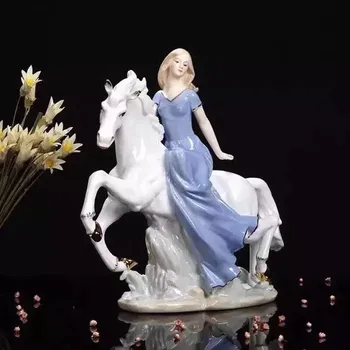 

Fresh Girl Horseback Riding Models Hand-painted Creative Ceramics Gilt Living Room Wedding Room Decor Western Women Decor M2158