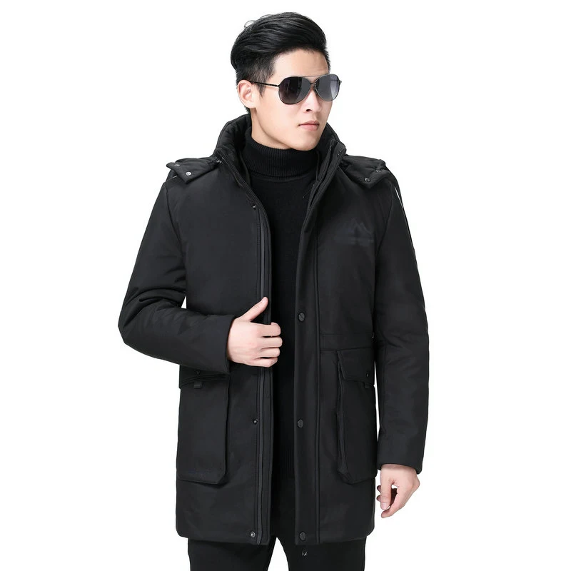 

Men Winter Parkas Warm Thick Lightweight Hooded Puffer Basic Coat Man Black Gray Hood Quilted Liner Detachable Jacket Outerwear