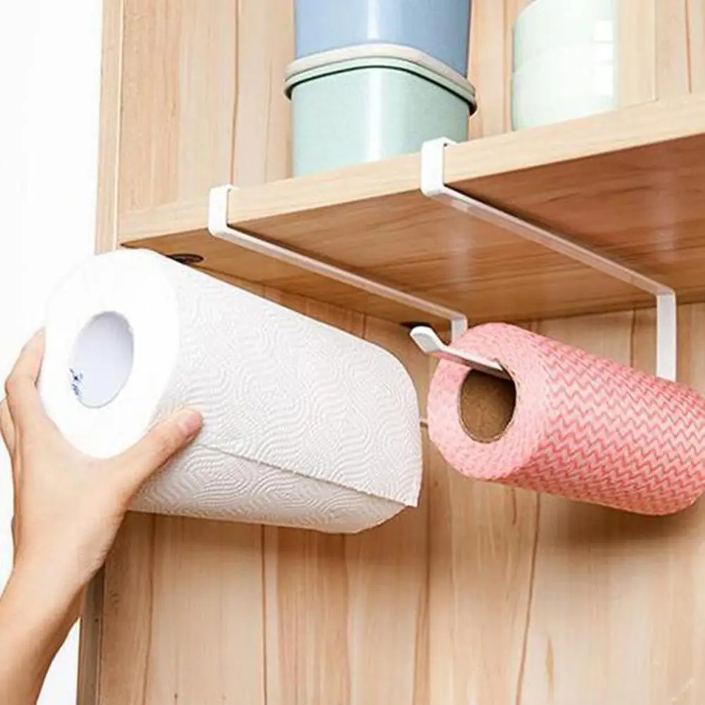 

1pcs New Kitchen Paper Towel Rack Door Cabinet Hanging Free Punching Wrought Iron Cabinet Partition Layer Storage Rack Roll Hold