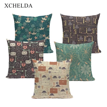 

Fur Linen Cushion Cover Flower Pillowcase Cartoon Decorative Painting 45*45 40*40 for farmhouse Bedroom Pillow Case Cotton