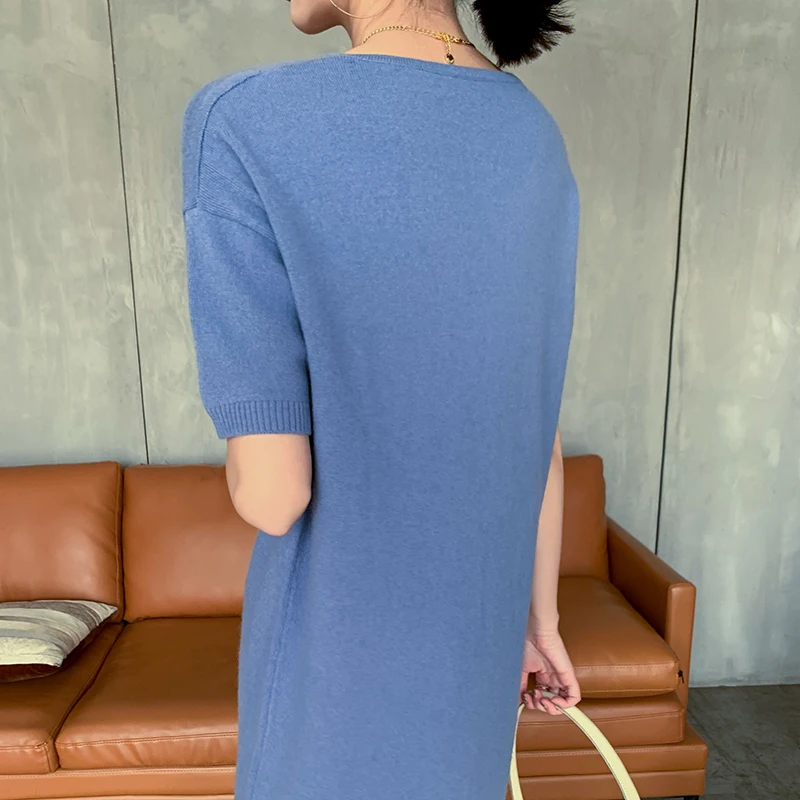 High-End Cashmere V- Neck Women Casual Long Knees