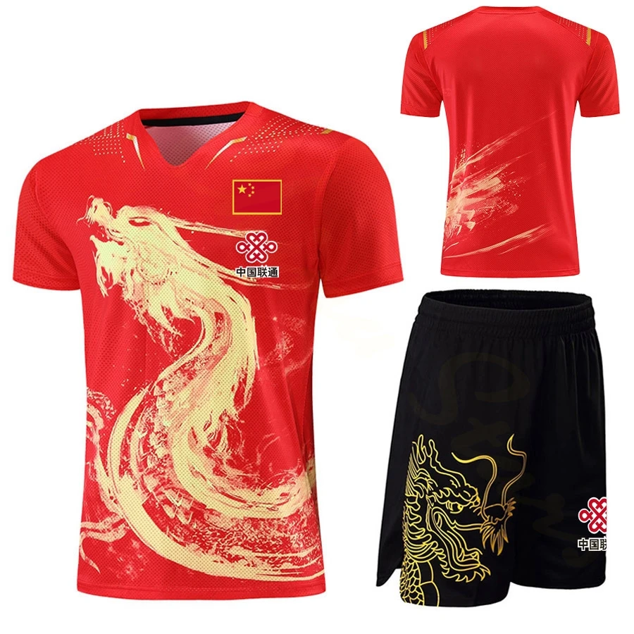 New Li Ning men's Tops Table tennis T shirts+shorts Print China Dragon