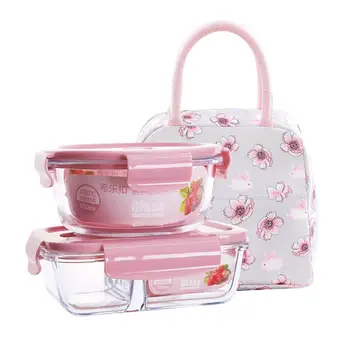 

Glass Lunch Box Microwave Oven Dedicated Partitioned Glass Crisper Set Sealing Lid Rectangular Bento Box Storage Bowl Food