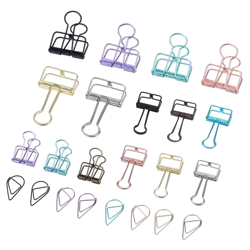 

15 Pieces Wire Binder Clips Organizers And 50 Pieces Drop Paper Clips, Assorted Color, Total 65 Pieces
