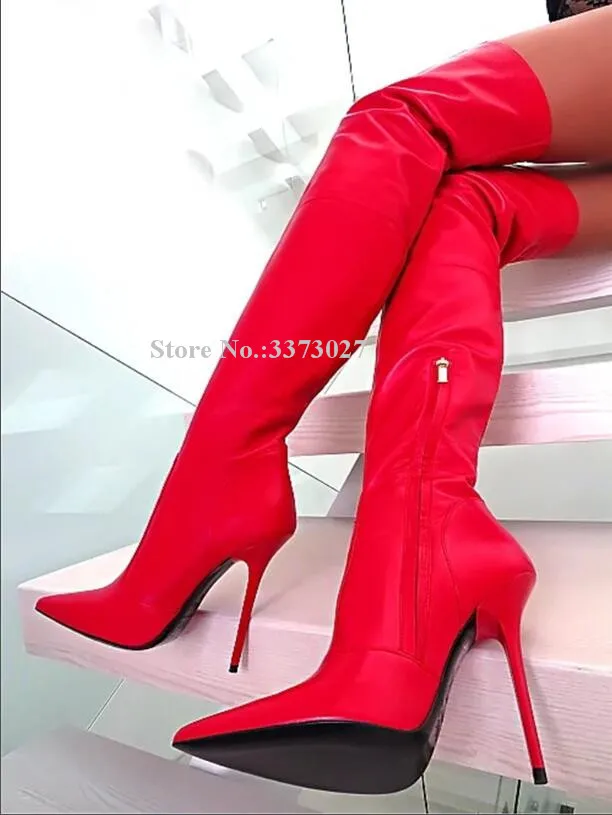 White Color Thin Heel Thigh High Boots Woman Sexy Pointed Toe Over the Knee Ladies Long Boots Fashion Large Size Female Shoes