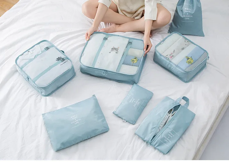 7 шт./компл. женские дорожные сумки наборы водонепроницаемый куб для упаковки портативная одежда сортировочный Органайзер модные багажные аксессуары продукт