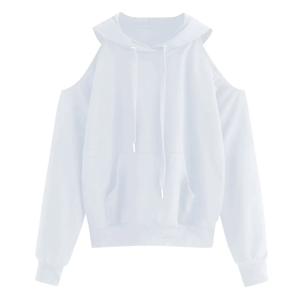 JAYCOSIN Fashion Women Casual Simple Loose Off Shoulder Hooded Sweatshirt Long Sleeve Comfortable Soft Pure Color Blouse