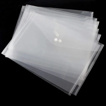 

A4 File Storage Bag Set Button Closure Folder Filing Case Transparent Plastic for School Office Working Decoration
