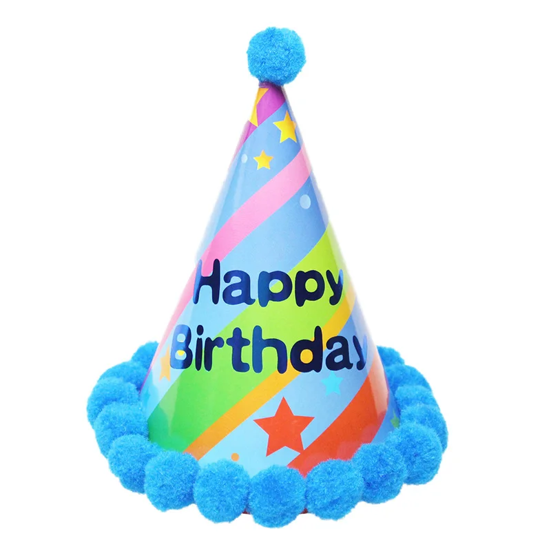 Дети День Рождения мультфильм шляпы, ракета воздушные шары с воздушным насосом, светодиодный свет свечи, золотые свистки с шарами дети день рождения - Цвет: 1pc blue rainbow hat